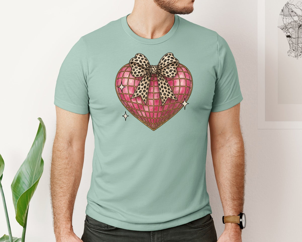 brand:Bella Canvas|color:Dusty Blue|Leopard Heart Bow Coquette Graphic T-Shirt