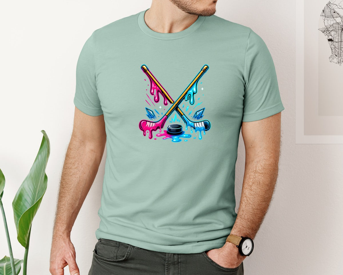brand:Bella Canvas|color:Dusty Blue|Drip Ice Hockey T Shirt Design Art Graphic T-Shirt