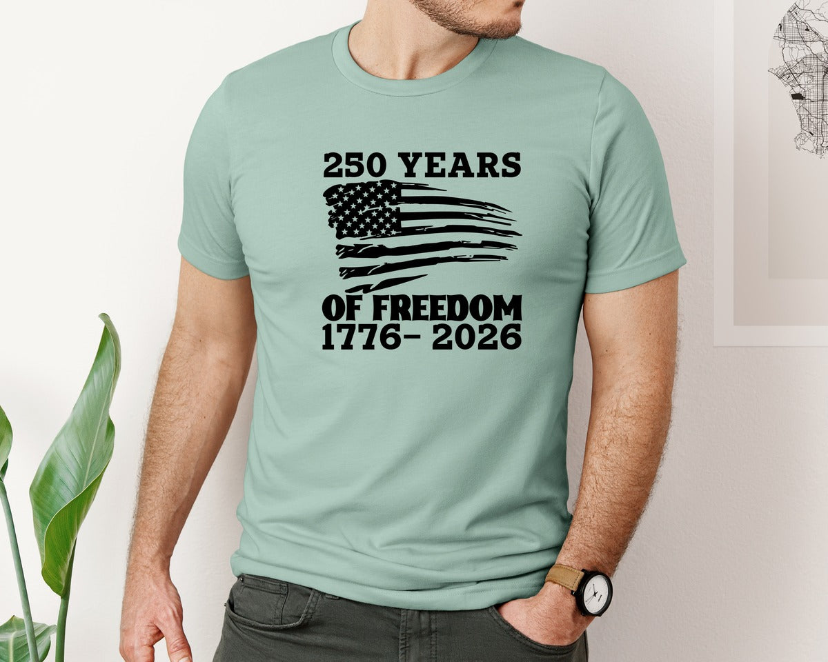 brand:Bella Canvas|color:Dusty Blue|250 Years Of Freedom 1776 2026 T Shirt Graphic T-Shirt