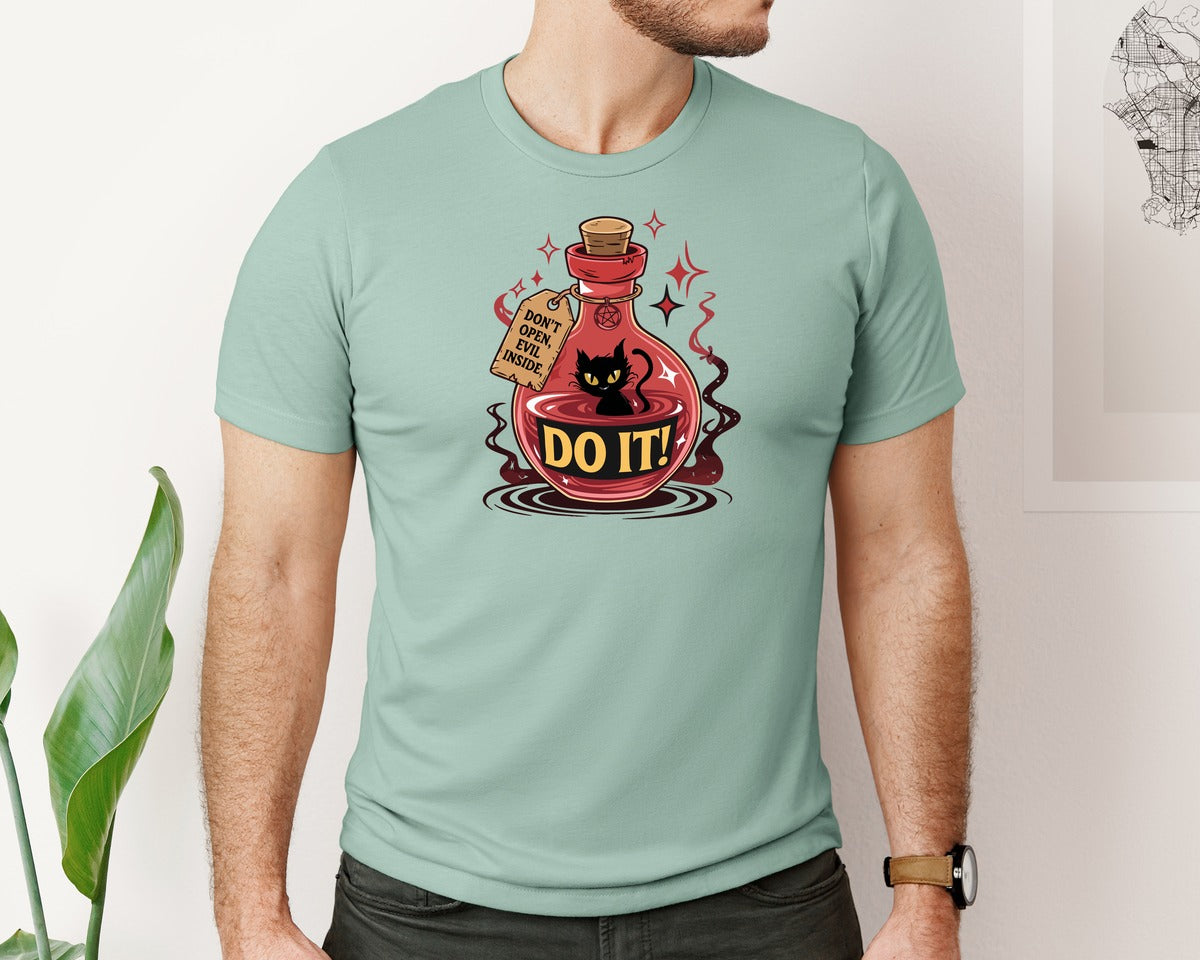 brand:Bella Canvas|color:Dusty Blue|Do It Cat Red Potion Bottle Art Graphic T-Shirt