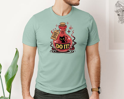 brand:Bella Canvas|color:Dusty Blue|Do It Cat Red Potion Bottle Art Graphic T-Shirt