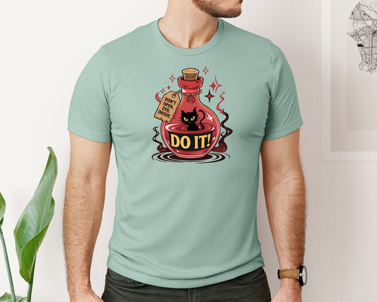 Do It Cat Red Potion Bottle Art Graphic T-Shirt