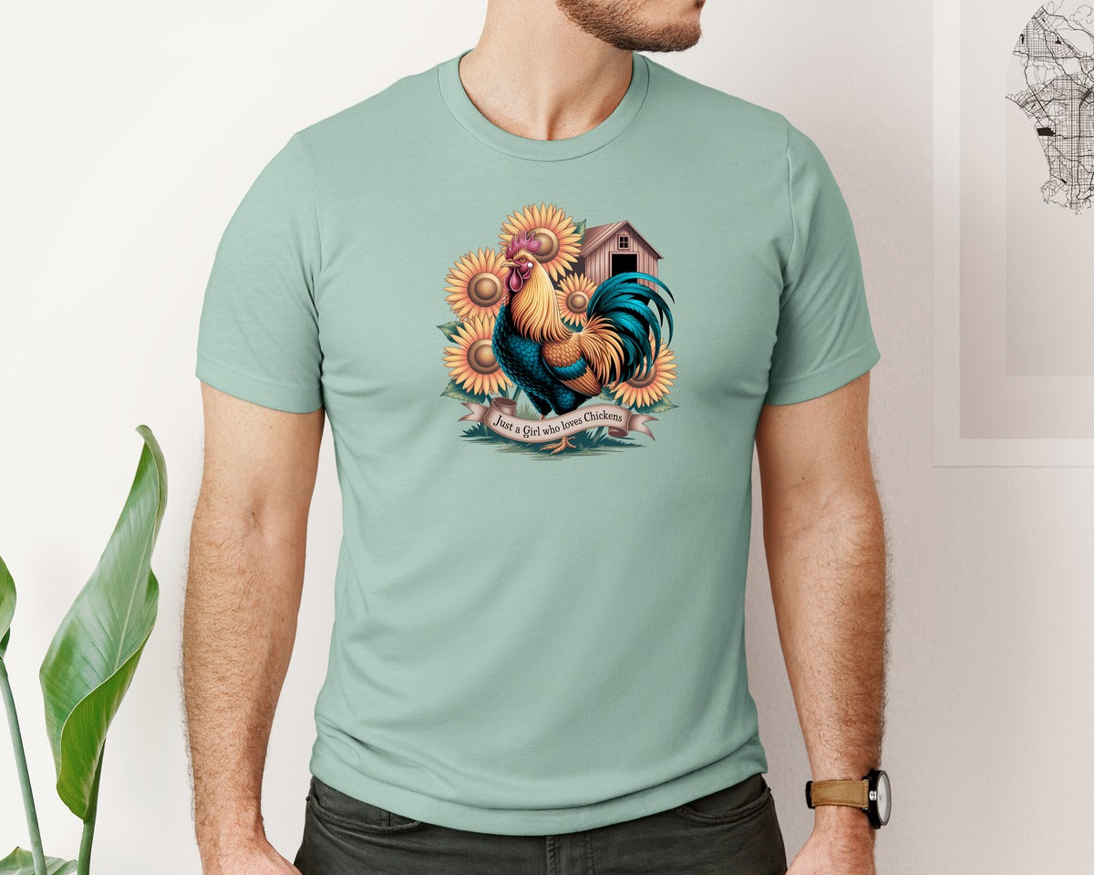 brand:Bella Canvas|color:Dusty Blue|Just A Girl Who Loves Chickens 10 Graphic T-Shirt