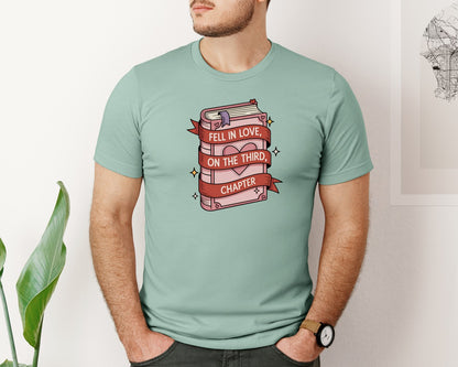 brand:Bella Canvas|color:Dusty Blue|Romantic Book Fell In Love Quote Graphic T-Shirt