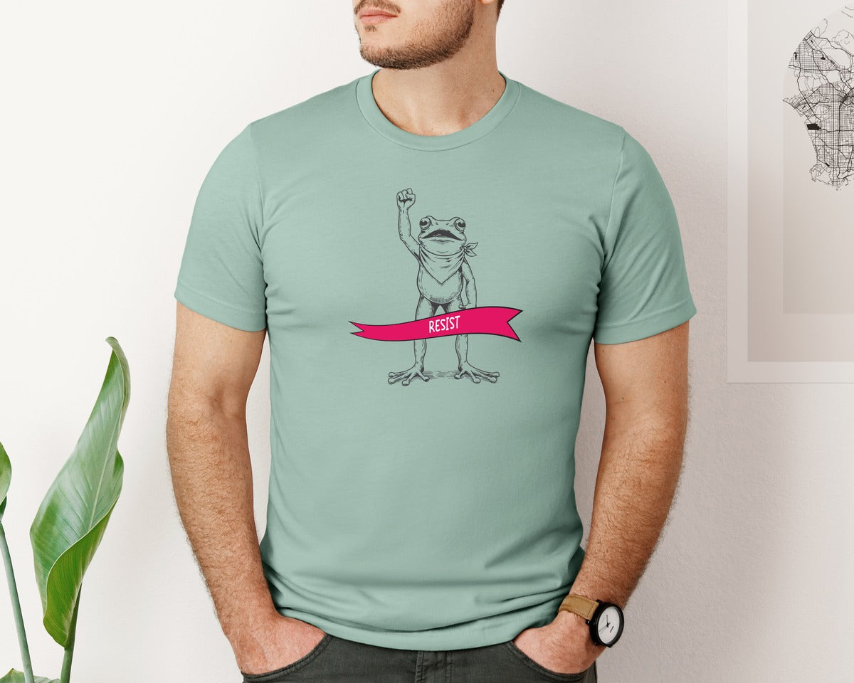 brand:Bella Canvas|color:Dusty Blue|Funny Resist Frog With Bandana T Shirt 2 Graphic T-Shirt