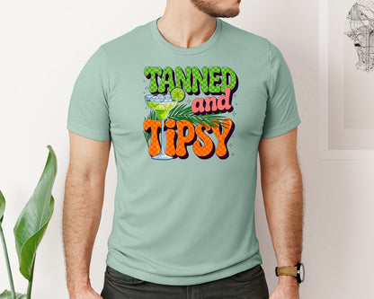 brand:Bella Canvas|color:Dusty Blue|Tanned And Tipsy Summer 3 Graphic T-Shirt