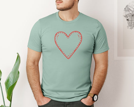 Red Stitched Heart Outline Illustration Graphic T-Shirt