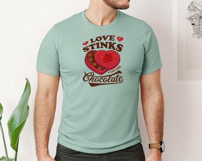 brand:Bella Canvas|color:Dusty Blue|Love Stinks Pass The Chocolate Design 06 Graphic T-Shirt