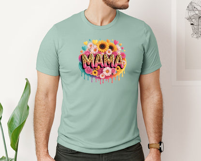 brand:Bella Canvas|color:Dusty Blue|Mama Leopard Coquette Bow 3 Graphic T-Shirt