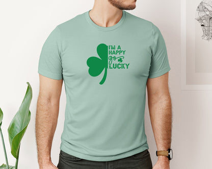 brand:Bella Canvas|color:Dusty Blue|Im Happy Go Lucky Funny Saint Graphic T-Shirt