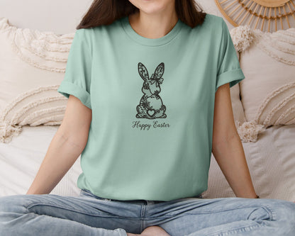 brand:Bella Canvas|color:Dusty Blue|Elegant Lace Easter Bunny Graphic T-Shirt