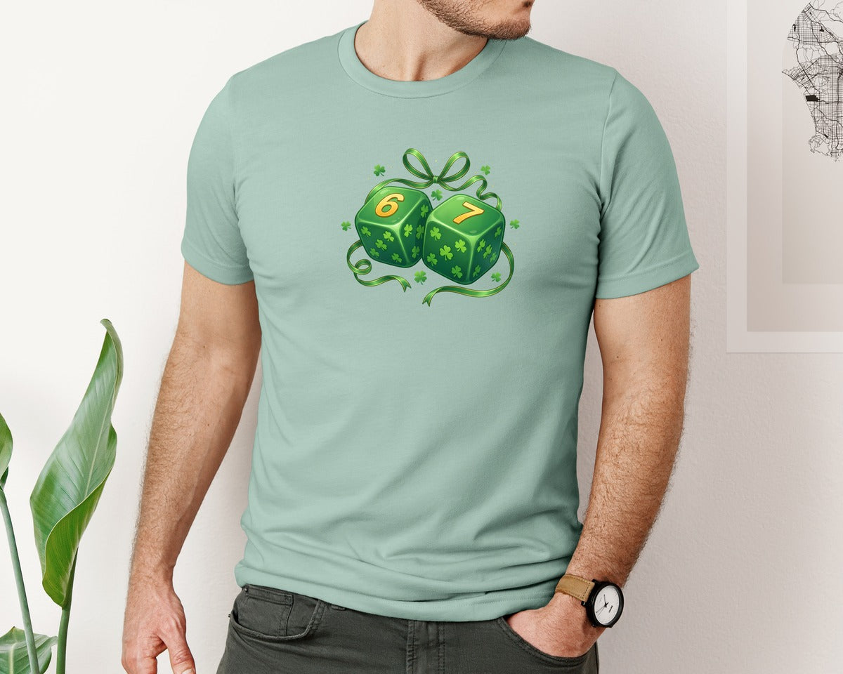 brand:Bella Canvas|color:Dusty Blue|St Patricks Day Six Seven Meme Dice Graphic T-Shirt