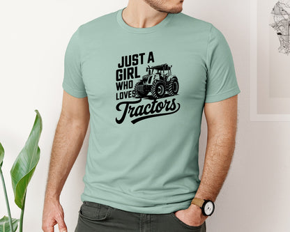 brand:Bella Canvas|color:Dusty Blue|Just A Girl Who Loves Tractors T Shi Graphic T-Shirt