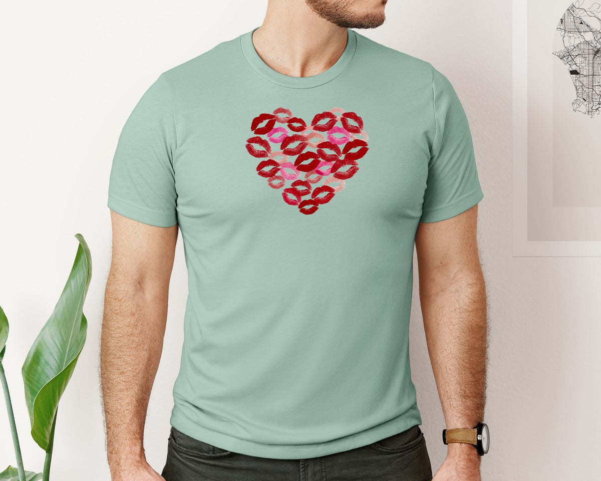 brand:Bella Canvas|color:Dusty Blue|Valentines Day Lips Heart Graphic T-Shirt