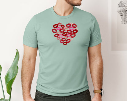 brand:Bella Canvas|color:Dusty Blue|Valentines Day Lips Heart Graphic T-Shirt