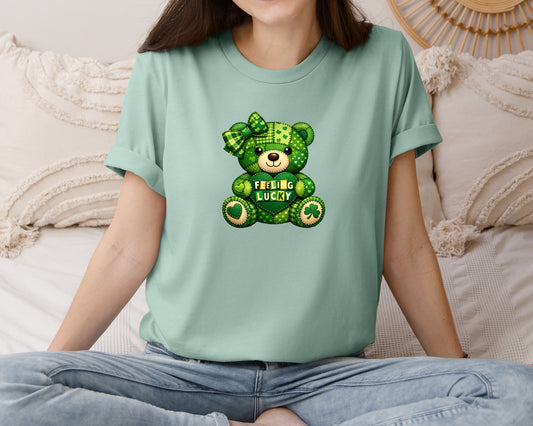 Feeling Lucky Patchwork Teddy Bear Graphic T-Shirt