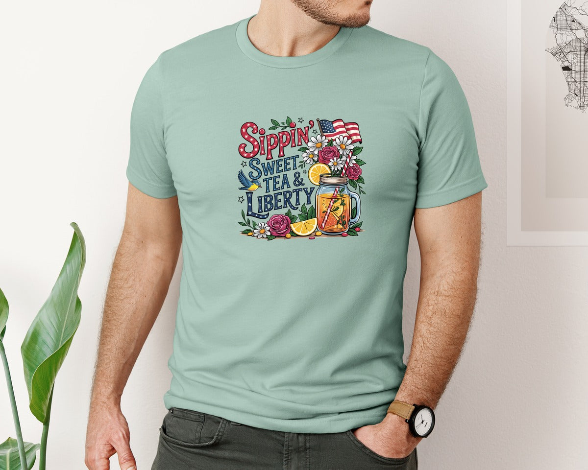 brand:Bella Canvas|color:Dusty Blue|4Th Of July Summer Sweet Tea Graphic T-Shirt