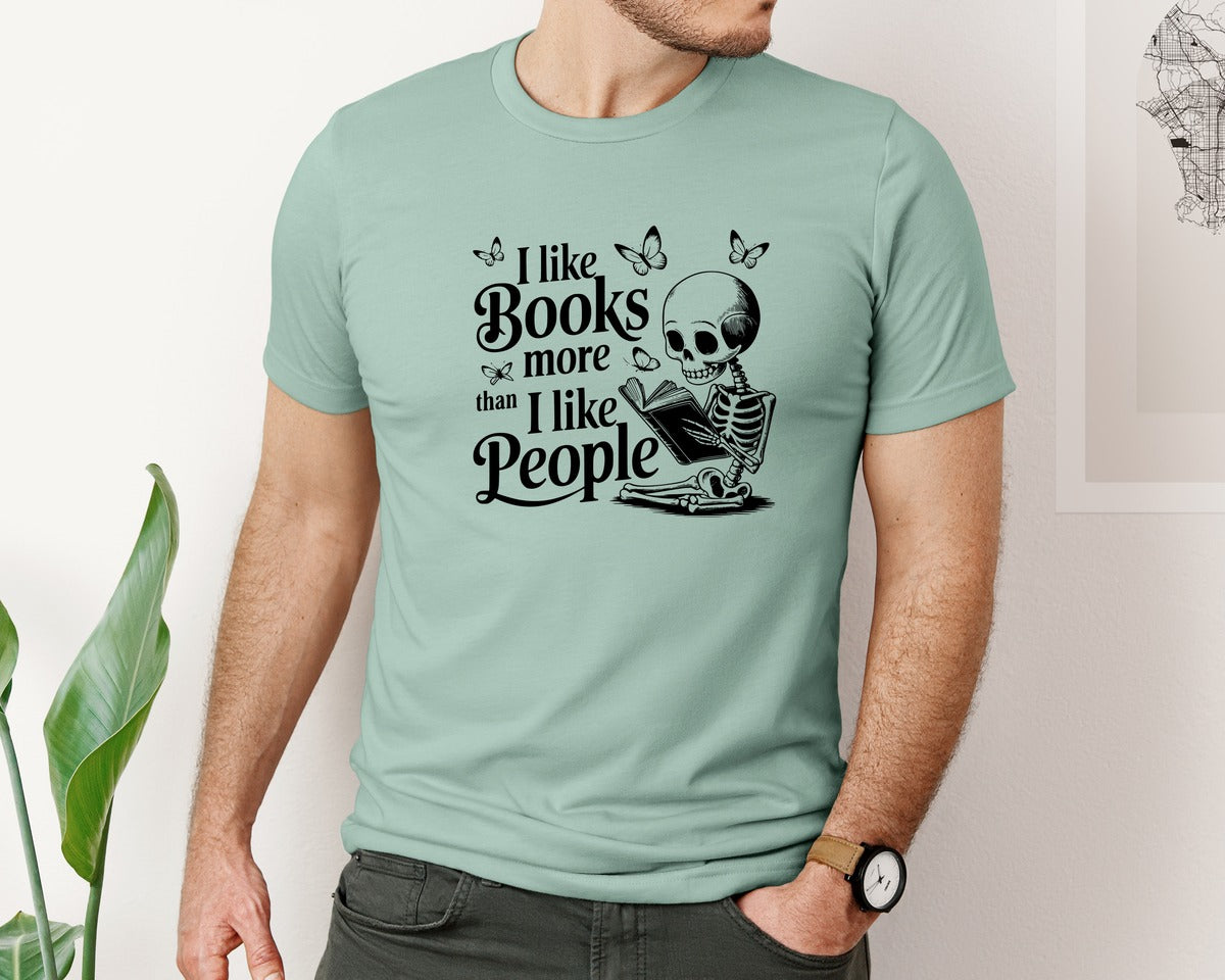 brand:Bella Canvas|color:Dusty Blue|I Like Books More Than I Like People 3 Graphic T-Shirt