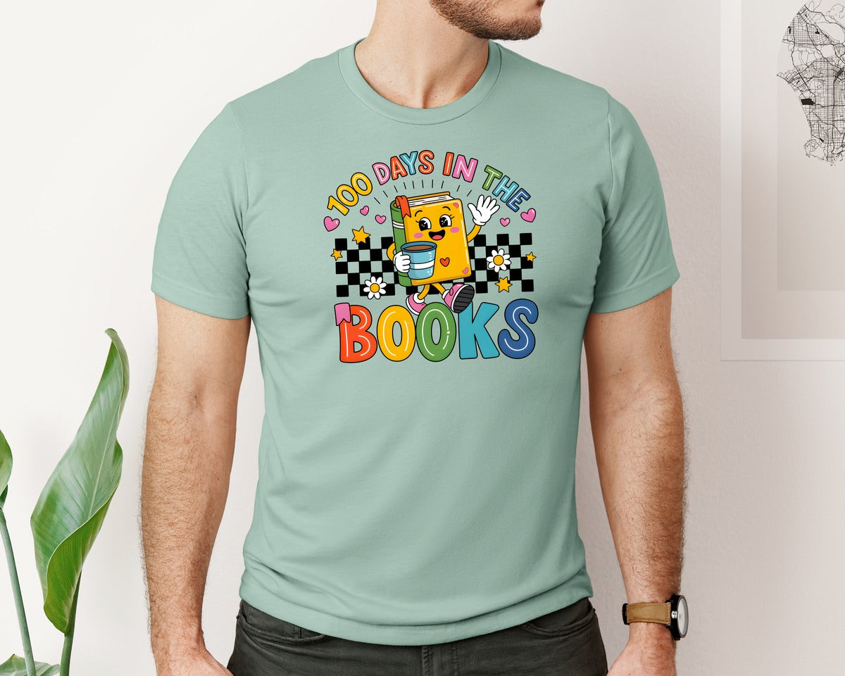brand:Bella Canvas|color:Dusty Blue|100 Days In The Books Books Graphic T-Shirt