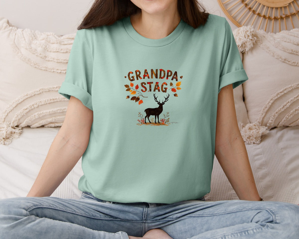 brand:Bella Canvas|color:Dusty Blue|Grandpa Stag Autumn Woodland T Shirt Graphic T-Shirt