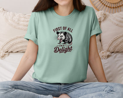 brand:Bella Canvas|color:Dusty Blue|First Of All Im A Delight Sarcastic 5 Graphic T-Shirt