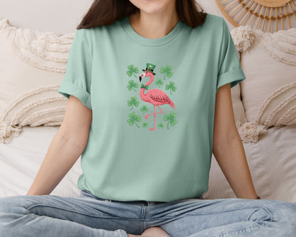 brand:Bella Canvas|color:Dusty Blue|St Patricks Cute Flamingo Graphic T-Shirt