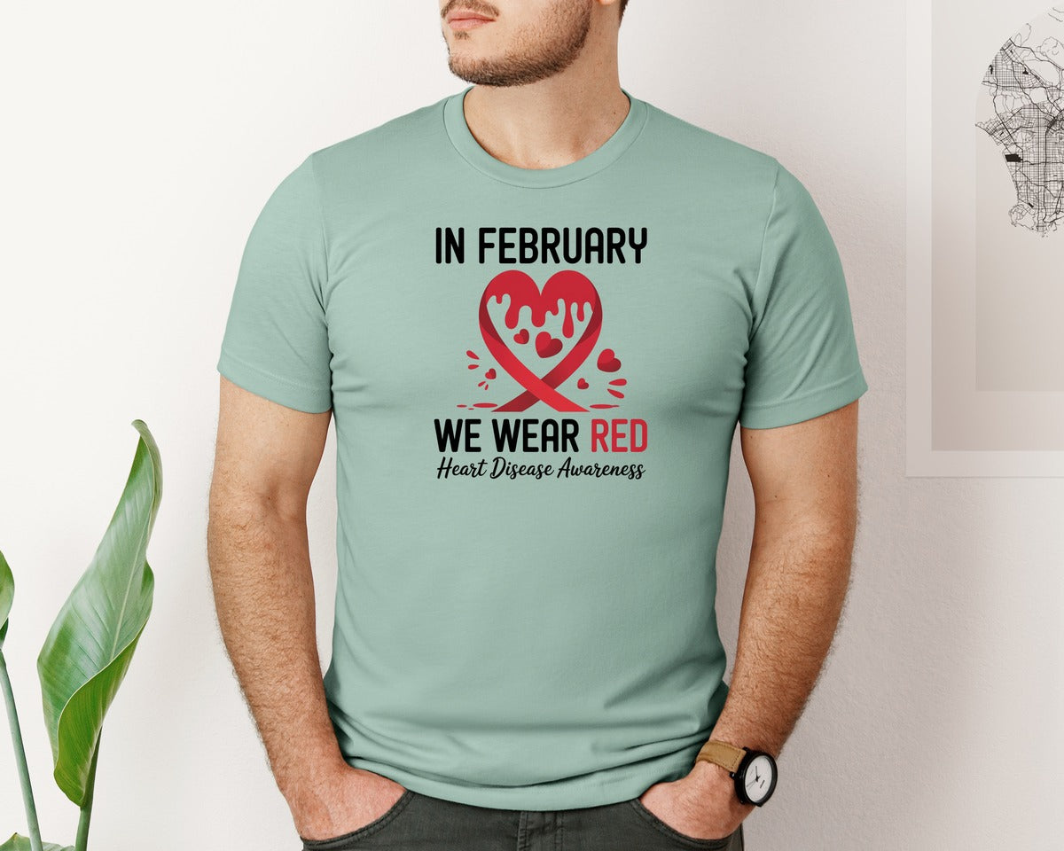 brand:Bella Canvas|color:Dusty Blue|Wear Red Heart Awareness Graphic T-Shirt