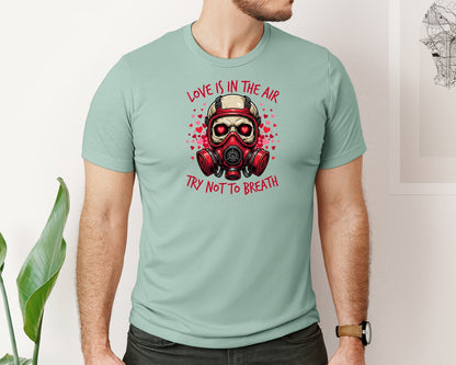 brand:Bella Canvas|color:Dusty Blue|Valentine Gas Mask Skull Graphic T-Shirt