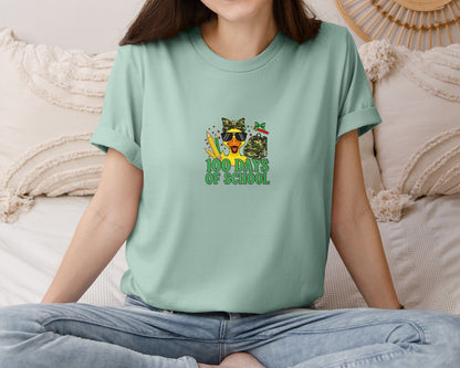 brand:Bella Canvas|color:Dusty Blue|100 Days Of School Duck Graphic T-Shirt