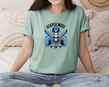 brand:Bella Canvas|color:Dusty Blue|Reaper Mode On Baseball Graphic T-Shirt