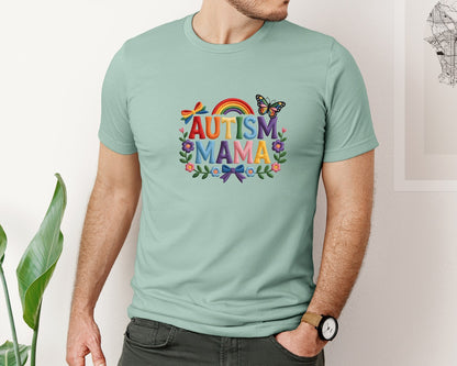 brand:Bella Canvas|color:Dusty Blue|Autism Mama Rainbow 4 Graphic T-Shirt