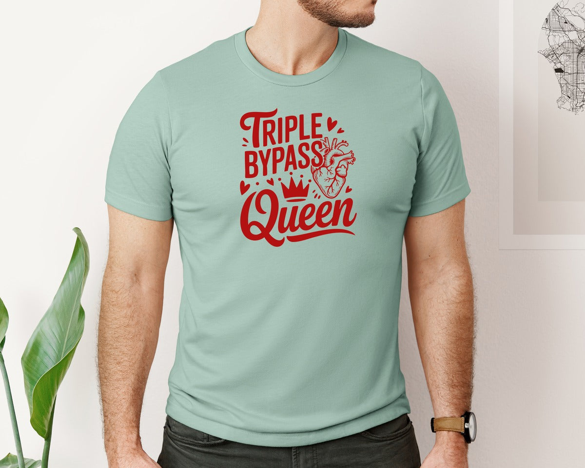 brand:Bella Canvas|color:Dusty Blue|Triple Bypass Queen Heart Survivor Graphic T-Shirt