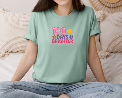 brand:Bella Canvas|color:Dusty Blue|100 Days Brighter 100 Day Of School Graphic T-Shirt