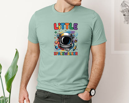 brand:Bella Canvas|color:Dusty Blue|Little Spacewalker Cute Astronaut Theme Graphic T-Shirt