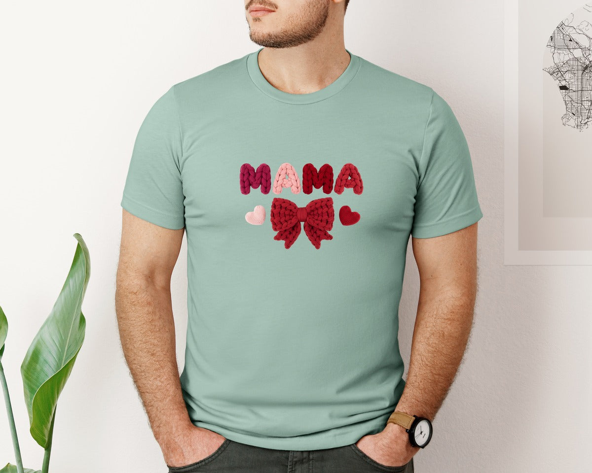 brand:Bella Canvas|color:Dusty Blue|Faux Yarn Mama Valentines 2 Graphic T-Shirt
