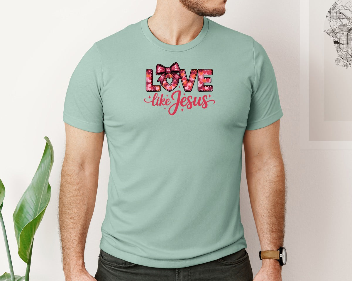 brand:Bella Canvas|color:Dusty Blue|Love Like Jesus Valentines Day 12 Graphic T-Shirt