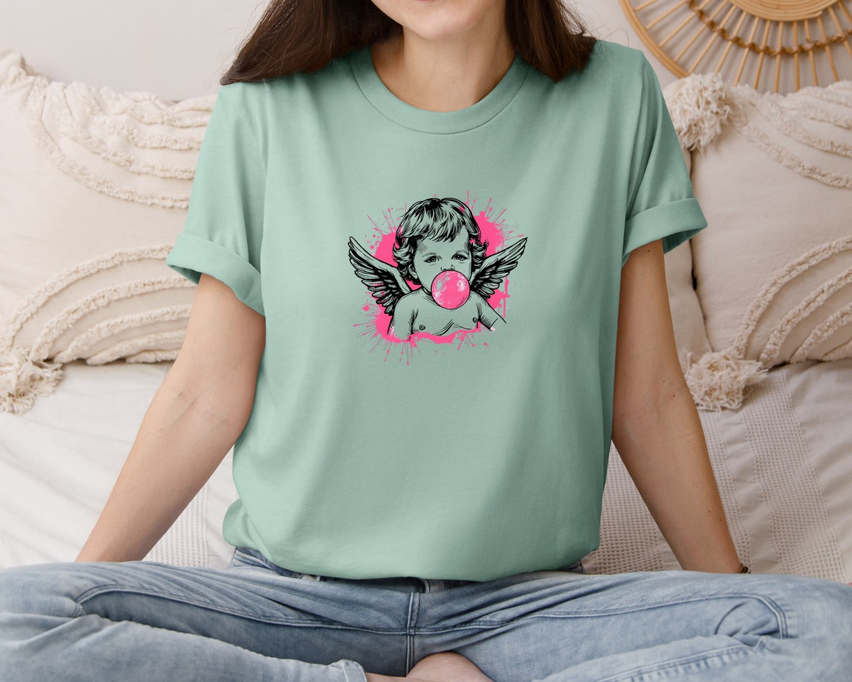 brand:Bella Canvas|color:Dusty Blue|Grunge Cupid Bubblegum Angel Graphic T-Shirt