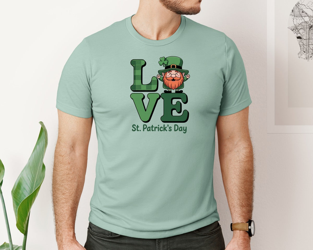 brand:Bella Canvas|color:Dusty Blue|Love St Patricks Day Classic Green Graphic T-Shirt