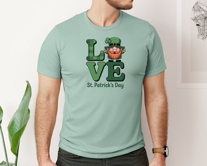 brand:Bella Canvas|color:Dusty Blue|Love St Patricks Day Classic Green Graphic T-Shirt