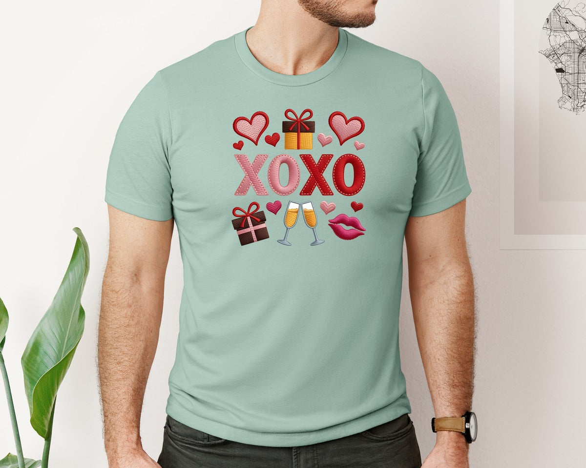 brand:Bella Canvas|color:Dusty Blue|Xoxo Valentine Heart Valentines Da 2 Graphic T-Shirt