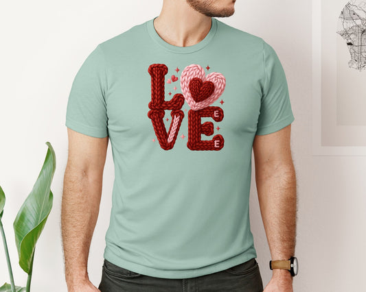 Love Knit Heart Valentine Graphic T-Shirt