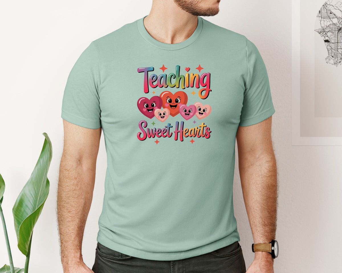 brand:Bella Canvas|color:Dusty Blue|Teaching Sweet Hearts Design 3 Graphic T-Shirt