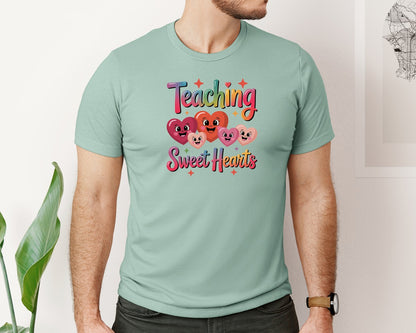 brand:Bella Canvas|color:Dusty Blue|Teaching Sweet Hearts Design 3 Graphic T-Shirt