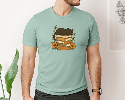 Cat Book Cat Flower Cat Shirt Graphic T-Shirt