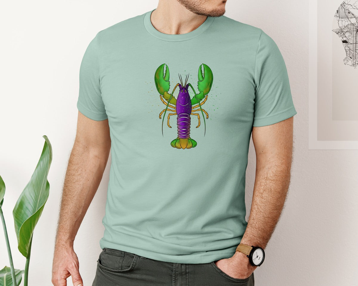 brand:Bella Canvas|color:Dusty Blue|Mardi Gras Crawfish Design Graphic T-Shirt