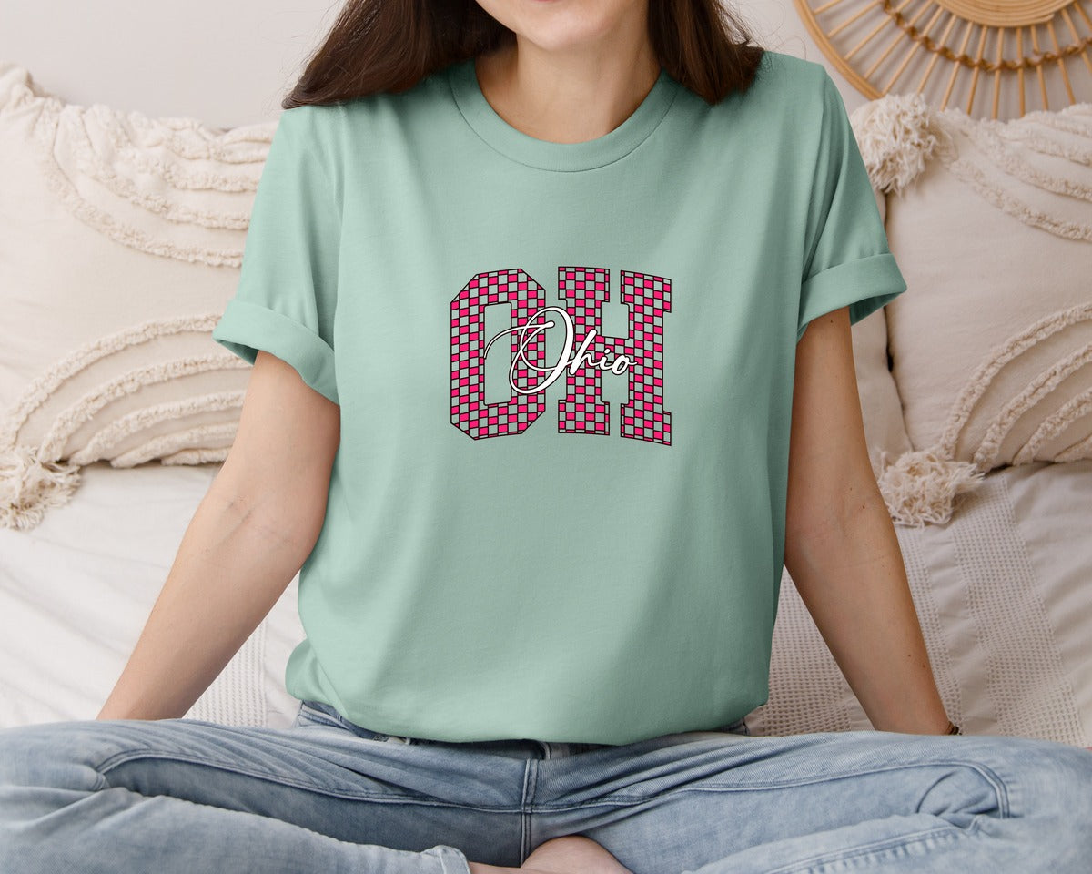 brand:Bella Canvas|color:Dusty Blue|Ohio State Leopard Graphic T-Shirt