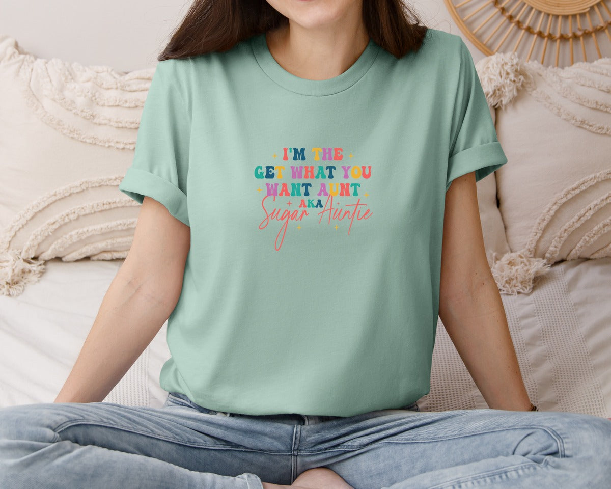brand:Bella Canvas|color:Dusty Blue|Sugar Auntie Im The Get What Graphic T-Shirt