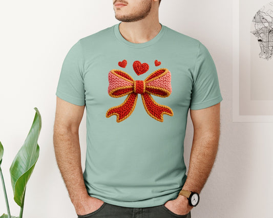 Faux Yarn Valentines Day Bow 5 Graphic T-Shirt