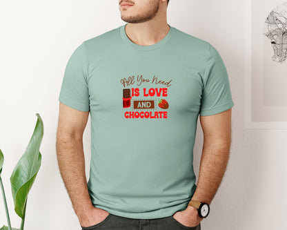 brand:Bella Canvas|color:Dusty Blue|All You Need Is Love And Chocolate 12 Graphic T-Shirt