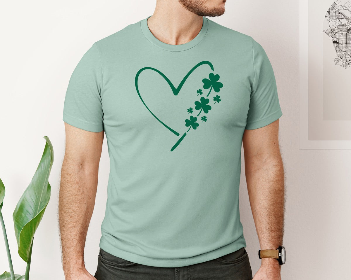 brand:Bella Canvas|color:Dusty Blue|St Patricks Day Heart Clover 3 Graphic T-Shirt